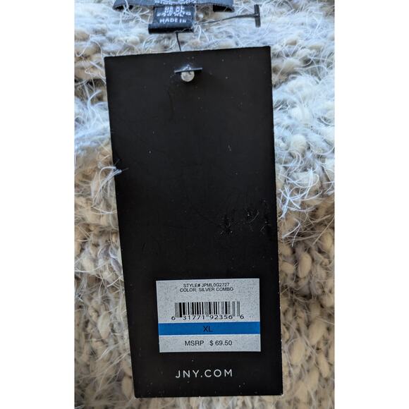 NEW Jones New York Turtleneck Tunic Sweater XL Fuzzy Boucle Gray White Oversized - Picture 9 of 10